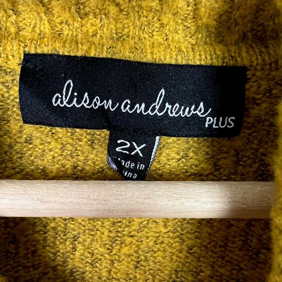 Alison Andrews Plus Womens 2X Mustard Yellow Turtleneck Asymmetrical Hem Sweater - Picture 3 of 7
